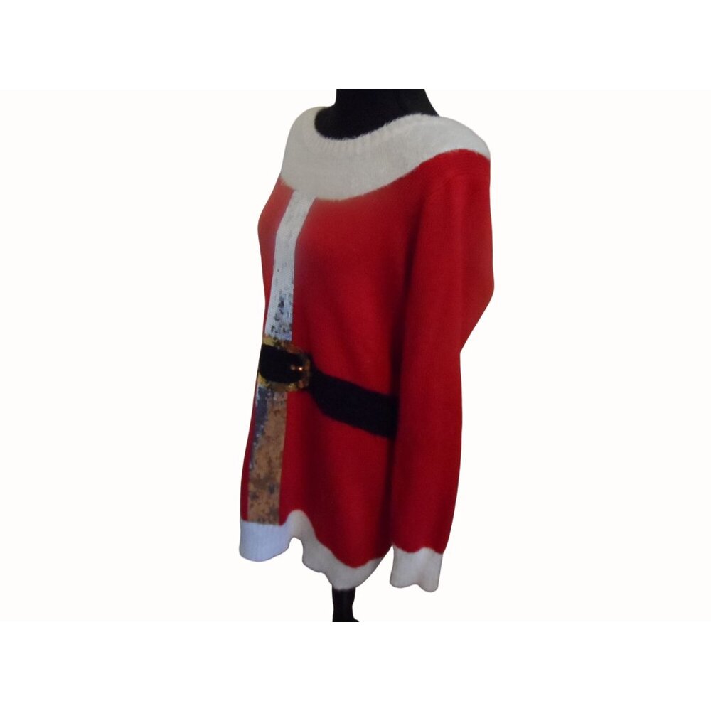 Santa Claus Sequin Christmas Sweater Tunic or Dress Womens Size M - Picture 2 of 9
